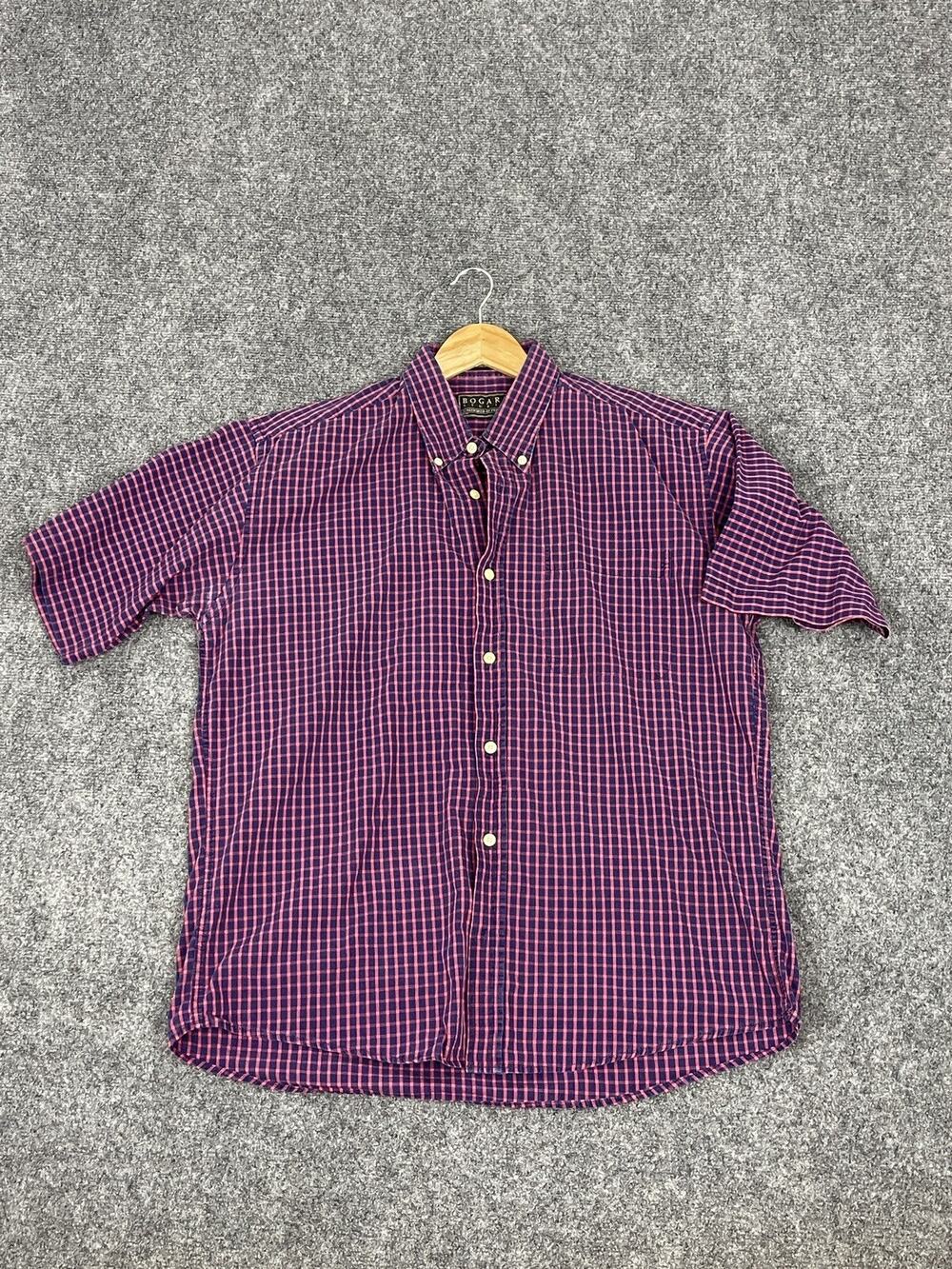 Bogari Studio Italy Shirt Mens Medium Button Up Plaid Purple Check N156